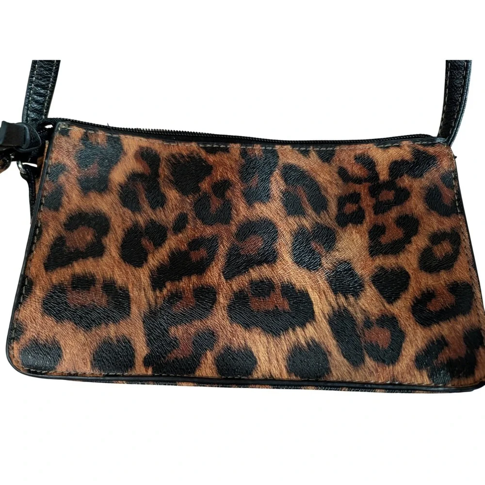 Nine West Leopard Print Crossbody Bag Brown Black Faux Leather Small Zip Purse